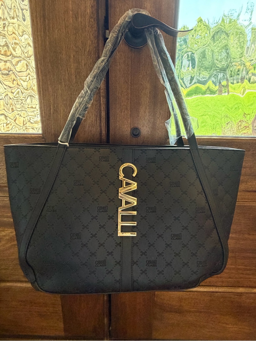 Cavalli Class Sandra Shopper Black Tote Bag NWT Designer Chic Minimalist Sleek